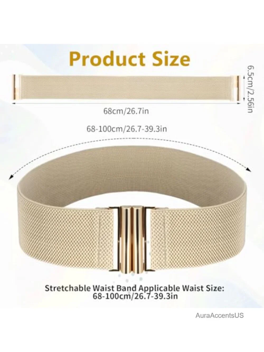 Wide Elastic Stretch Waist Belt with Gold Buckle - 3 Pack